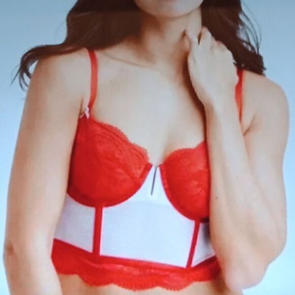 New Auden Large Red & White Lace Intimates Longline Bra New With Tags - Picture 1 of 4